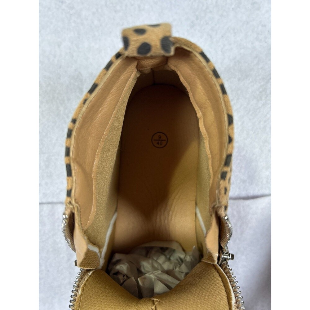 Women Leopard Print 9 Side-Zip Wedge Sneakers Faux Leather Upper Rubber Sole - Picture 6 of 13